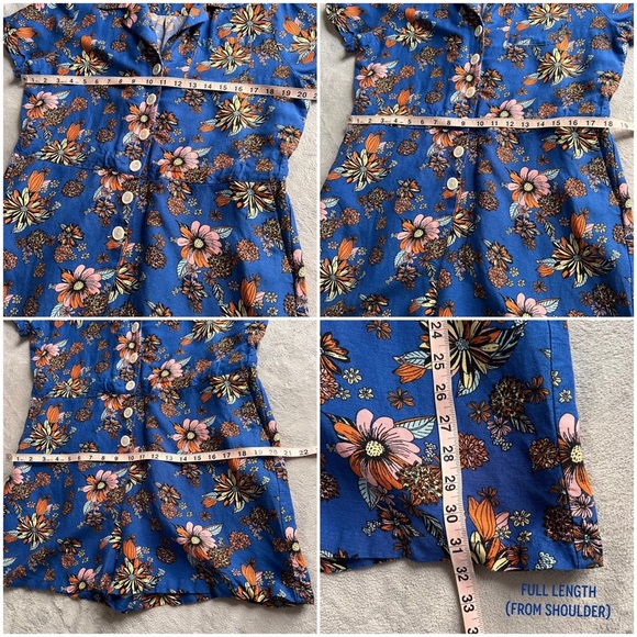 Modcloth Summer Camp Solstice Button Romper Sapphire Blue Floral Sz 12 - Picture 16 of 16
